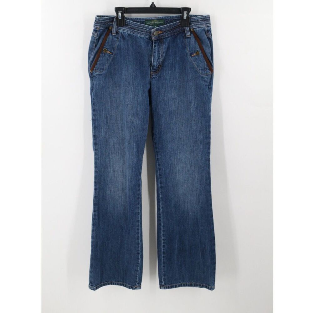 Vintage Lauren Ralph Lauren Western Style Boot Cut Jeans Size 8 Denim Brown Trim